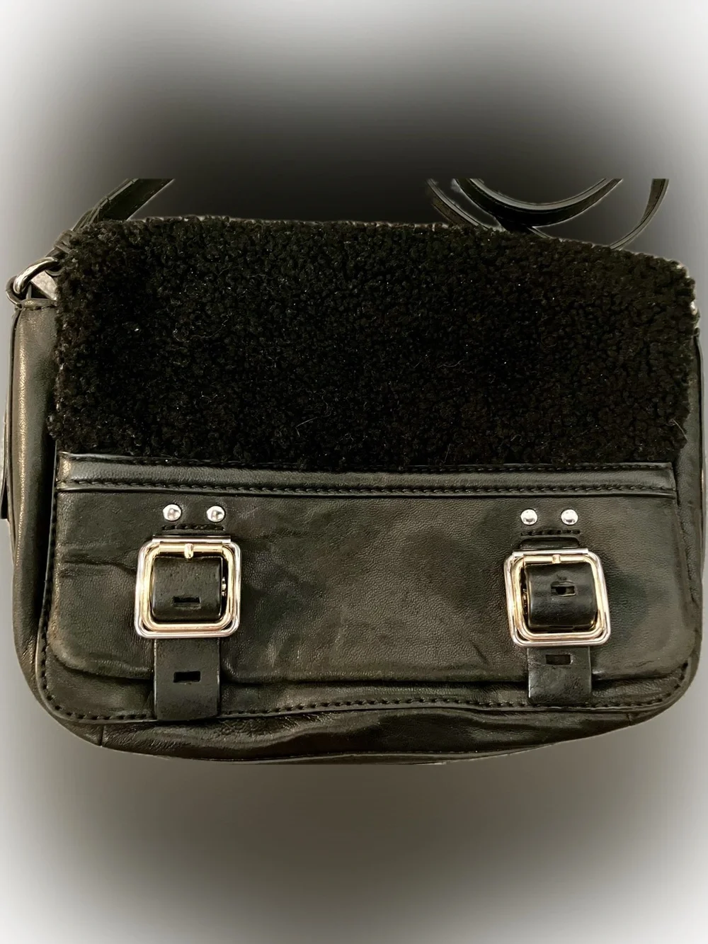 Vince Camuto Black Shearling & Leather Crossbody Bag with Silver Hardware